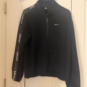 DKNY Black Half-Zip Fleece Sweatshirt with Logo Sleeve